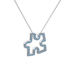 Puzzle Parça Kolye - Akuamarin 8 ayar beyaz altın kolye (40 cm beyaz altın rolo zincir) #1mclpil