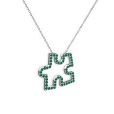 Puzzle Parça Kolye - Kök zümrüt 8 ayar beyaz altın kolye (40 cm beyaz altın rolo zincir) #1mzoumx