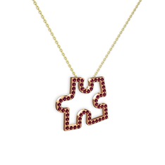 Puzzle Parça Kolye - Rodolit garnet 14 ayar rose altın kolye (40 cm altın rolo zincir) #1n4wajo