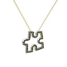 Puzzle Parça Kolye - Peridot 18 ayar beyaz altın kolye (40 cm altın rolo zincir) #1npjvgo