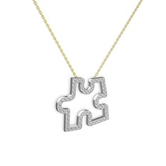 Puzzle Parça Kolye - Pırlanta 8 ayar beyaz altın kolye (0.55 karat, 40 cm altın rolo zincir) #1o7cf3d
