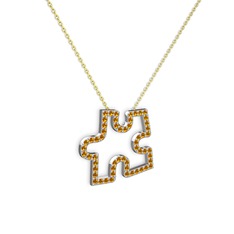 Puzzle Parça Kolye - Sitrin 18 ayar beyaz altın kolye (40 cm altın rolo zincir) #1plsc4s