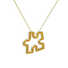 Puzzle Parça Kolye - Sitrin 14 ayar altın kolye (40 cm altın rolo zincir) #1qcf5u1