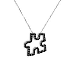 Puzzle Parça Kolye - Siyah zirkon 925 ayar siyah rodyum kaplama gümüş kolye (40 cm beyaz altın rolo zincir) #1qmwnom