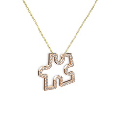 Puzzle Parça Kolye - Beyaz zirkon 14 ayar rose altın kolye (40 cm altın rolo zincir) #1rnk51a