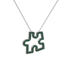 Puzzle Parça Kolye - Yeşil kuvars 925 ayar siyah rodyum kaplama gümüş kolye (40 cm beyaz altın rolo zincir) #1secorh