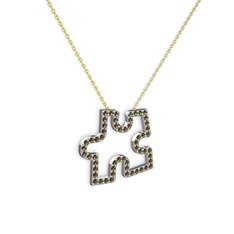 Puzzle Parça Kolye - Dumanlı kuvars 925 ayar gümüş kolye (40 cm altın rolo zincir) #1sif0ts