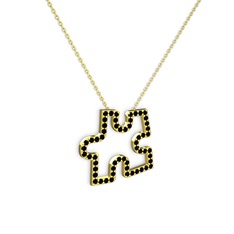 Puzzle Parça Kolye - Siyah zirkon 8 ayar altın kolye (40 cm altın rolo zincir) #1thw3y9