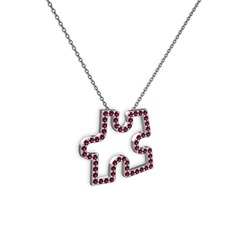 Rodolit garnet 8 ayar beyaz altın kolye (40 cm gümüş rolo zincir)