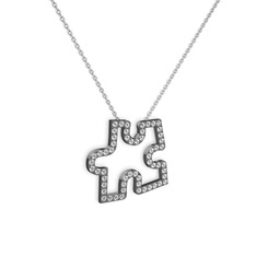 Puzzle Parça Kolye - Swarovski 925 ayar siyah rodyum kaplama gümüş kolye (40 cm beyaz altın rolo zincir) #1xfvtag