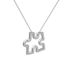 Puzzle Parça Kolye - Beyaz zirkon 8 ayar beyaz altın kolye (40 cm beyaz altın rolo zincir) #2g65bx