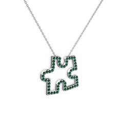 Puzzle Parça Kolye - Yeşil kuvars 8 ayar beyaz altın kolye (40 cm beyaz altın rolo zincir) #2mi774