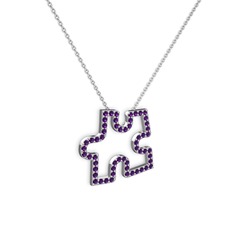 Puzzle Parça Kolye - Ametist 18 ayar beyaz altın kolye (40 cm beyaz altın rolo zincir) #2s3kky