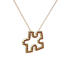 Puzzle Parça Kolye - Rodolit garnet 14 ayar altın kolye (40 cm rose altın rolo zincir) #467czc