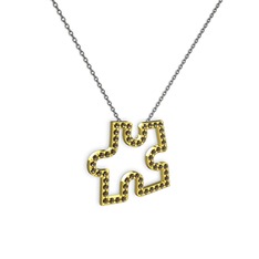 Puzzle Parça Kolye - Dumanlı kuvars 8 ayar altın kolye (40 cm gümüş rolo zincir) #4i3urr