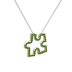 Puzzle Parça Kolye - Yeşil kuvars 925 ayar altın kaplama gümüş kolye (40 cm beyaz altın rolo zincir) #4ocl4b