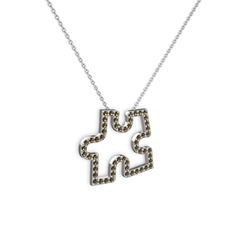 Puzzle Parça Kolye - Dumanlı kuvars 8 ayar beyaz altın kolye (40 cm beyaz altın rolo zincir) #5bcsyb