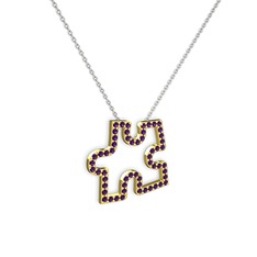 Puzzle Parça Kolye - Ametist 14 ayar altın kolye (40 cm beyaz altın rolo zincir) #5nv15h