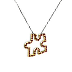 Puzzle Parça Kolye - Rodolit garnet 14 ayar altın kolye (40 cm gümüş rolo zincir) #7koglz