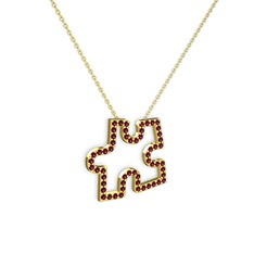 Puzzle Parça Kolye - Rodolit garnet 18 ayar altın kolye (40 cm altın rolo zincir) #9impx2