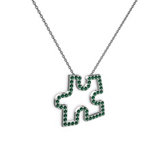 Puzzle Parça Kolye - Yeşil kuvars 8 ayar beyaz altın kolye (40 cm gümüş rolo zincir) #9zfckk