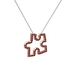 Puzzle Parça Kolye - Rodolit garnet 8 ayar rose altın kolye (40 cm beyaz altın rolo zincir) #avagxf