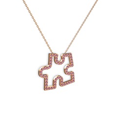 Puzzle Parça Kolye - Pembe kuvars 18 ayar rose altın kolye (40 cm gümüş rolo zincir) #b9slk7