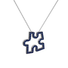 Puzzle Parça Kolye - Lab safir 925 ayar siyah rodyum kaplama gümüş kolye (40 cm gümüş rolo zincir) #dwtvdk