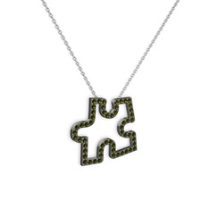 Puzzle Parça Kolye - Peridot 925 ayar siyah rodyum kaplama gümüş kolye (40 cm beyaz altın rolo zincir) #eik8jd