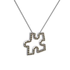 Puzzle Parça Kolye - Dumanlı kuvars 14 ayar beyaz altın kolye (40 cm gümüş rolo zincir) #eso3fd