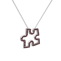 Garnet 14 ayar beyaz altın kolye (40 cm beyaz altın rolo zincir)