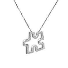 Puzzle Parça Kolye - Beyaz zirkon 925 ayar gümüş kolye (40 cm gümüş rolo zincir) #h342qu