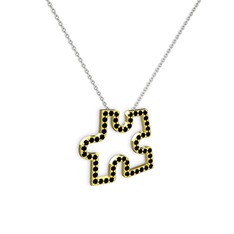 Puzzle Parça Kolye - Siyah zirkon 18 ayar altın kolye (40 cm beyaz altın rolo zincir) #h5iwy