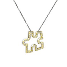 Puzzle Parça Kolye - Beyaz zirkon 8 ayar altın kolye (40 cm gümüş rolo zincir) #hd0qe1
