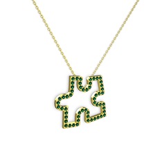 Puzzle Parça Kolye - Yeşil kuvars 925 ayar altın kaplama gümüş kolye (40 cm gümüş rolo zincir) #htjita