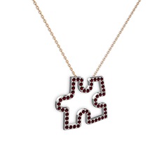 Puzzle Parça Kolye - Garnet 14 ayar beyaz altın kolye (40 cm rose altın rolo zincir) #i17h3l