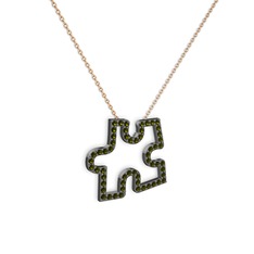Puzzle Parça Kolye - Peridot 925 ayar siyah rodyum kaplama gümüş kolye (40 cm rose altın rolo zincir) #ionpv3