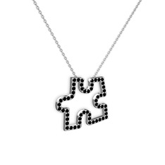 Puzzle Parça Kolye - Siyah zirkon 925 ayar gümüş kolye (40 cm beyaz altın rolo zincir) #iq939n