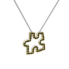 Puzzle Parça Kolye - Siyah zirkon 14 ayar altın kolye (40 cm gümüş rolo zincir) #jqge74