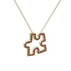 Puzzle Parça Kolye - Rodolit garnet 18 ayar altın kolye (40 cm rose altın rolo zincir) #l1qw81