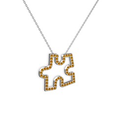 Puzzle Parça Kolye - Sitrin 14 ayar beyaz altın kolye (40 cm gümüş rolo zincir) #maif9f