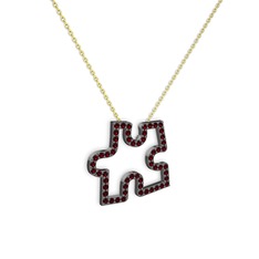 Puzzle Parça Kolye - Garnet 925 ayar siyah rodyum kaplama gümüş kolye (40 cm altın rolo zincir) #n435bm