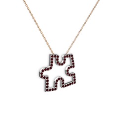 Puzzle Parça Kolye - Garnet 8 ayar beyaz altın kolye (40 cm rose altın rolo zincir) #nvuyoo