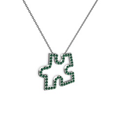 Puzzle Parça Kolye - Yeşil kuvars 925 ayar gümüş kolye (40 cm gümüş rolo zincir) #o8w92j
