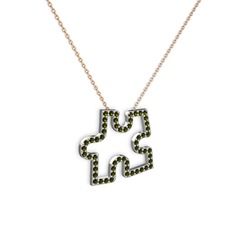 Puzzle Parça Kolye - Peridot 8 ayar beyaz altın kolye (40 cm gümüş rolo zincir) #owkf79