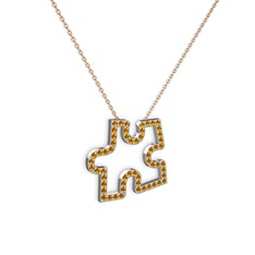 Puzzle Parça Kolye - Sitrin 8 ayar beyaz altın kolye (40 cm gümüş rolo zincir) #rax8g8