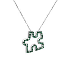Puzzle Parça Kolye - Yeşil kuvars 925 ayar gümüş kolye (40 cm beyaz altın rolo zincir) #s1el97
