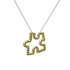 Puzzle Parça Kolye - Dumanlı kuvars 8 ayar altın kolye (40 cm beyaz altın rolo zincir) #skt8pv