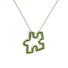 Puzzle Parça Kolye - Yeşil kuvars 925 ayar altın kaplama gümüş kolye (40 cm rose altın rolo zincir) #sthk71