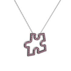 Pembe kuvars 925 ayar siyah rodyum kaplama gümüş kolye (40 cm gümüş rolo zincir)